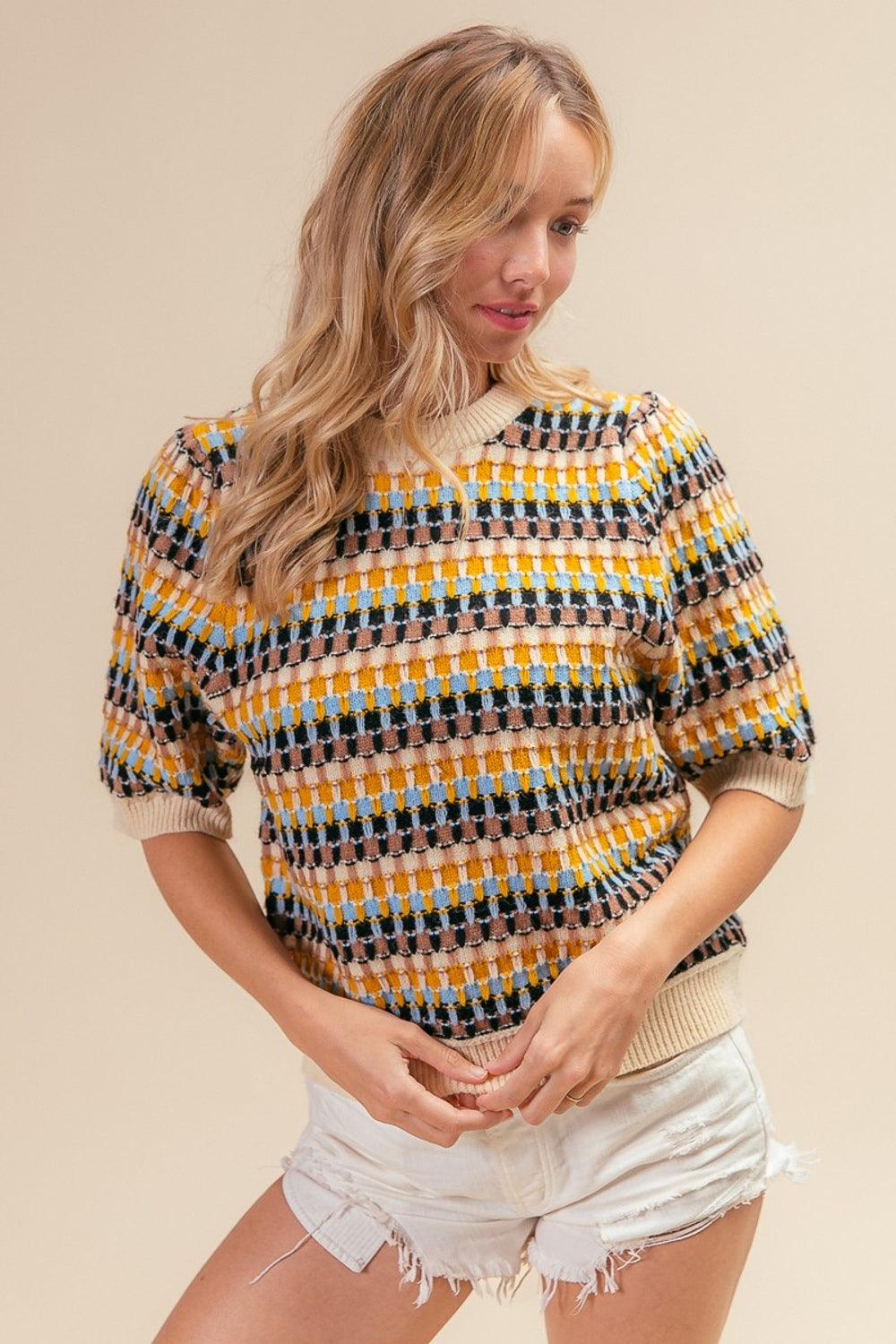 BiBi Multi Color Half Sleeve Sweater - Divasha