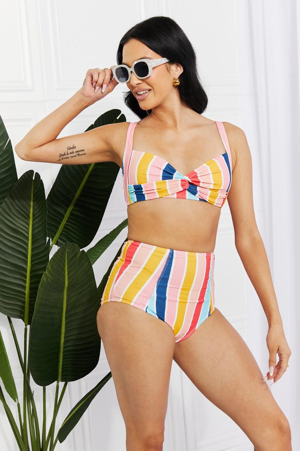 Marina West Swim Take A Dip Twist High-Rise Bikini in Stripe - Divasha