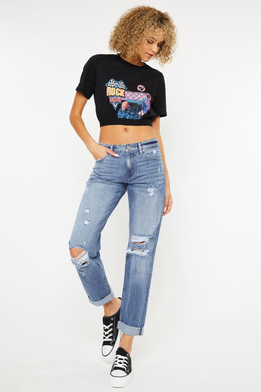 Kancan Mid Rise Distressed Straight Jeans - Divasha