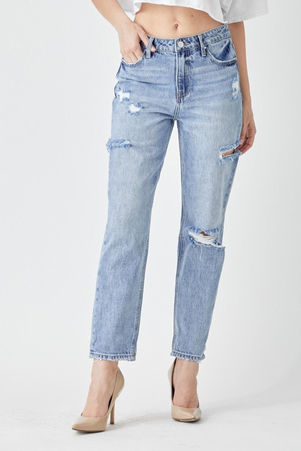 RISEN Distressed Slim Cropped Jeans - Divasha