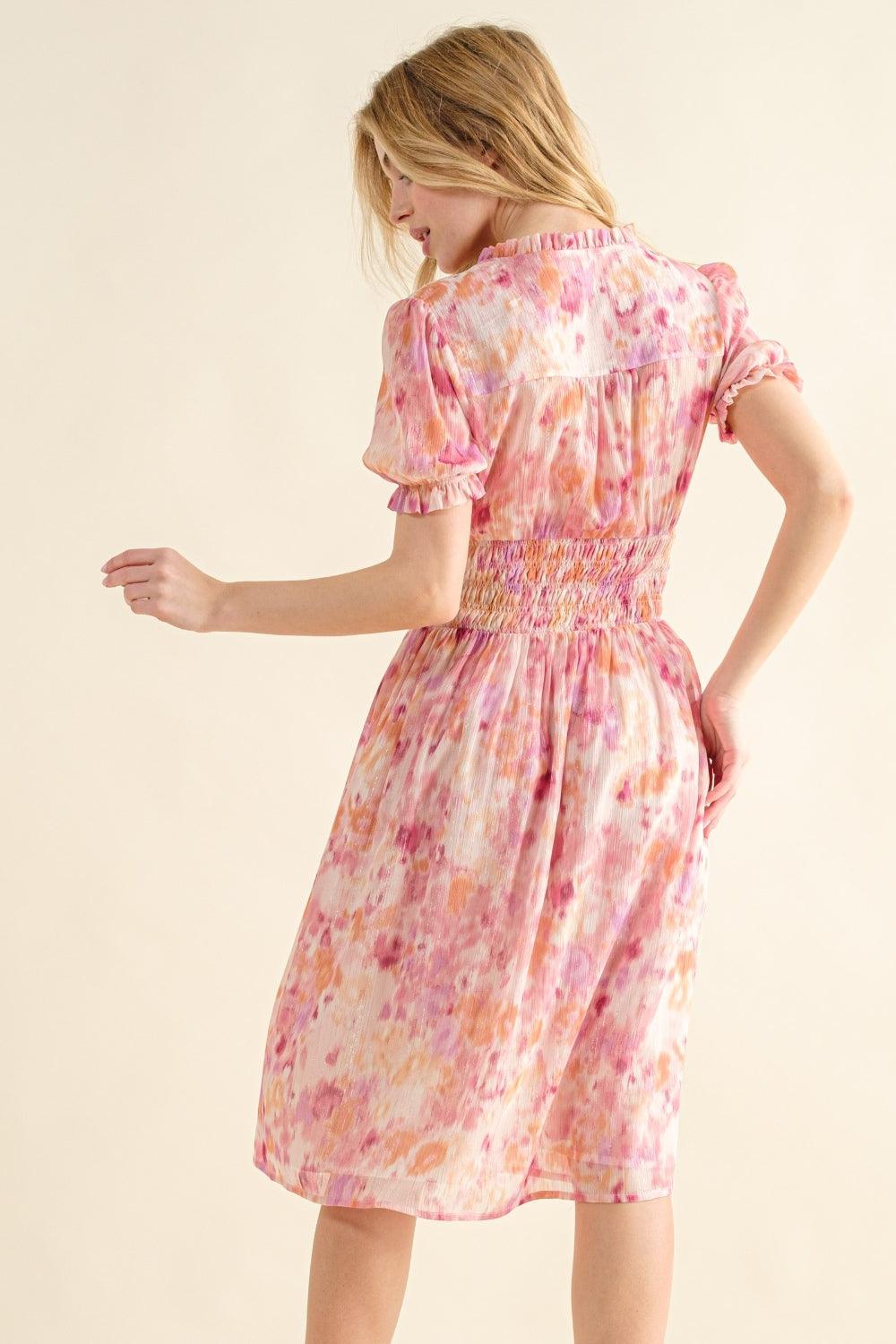 And The Why Full Size Smocked Waist Printed Midi Dress - Divasha