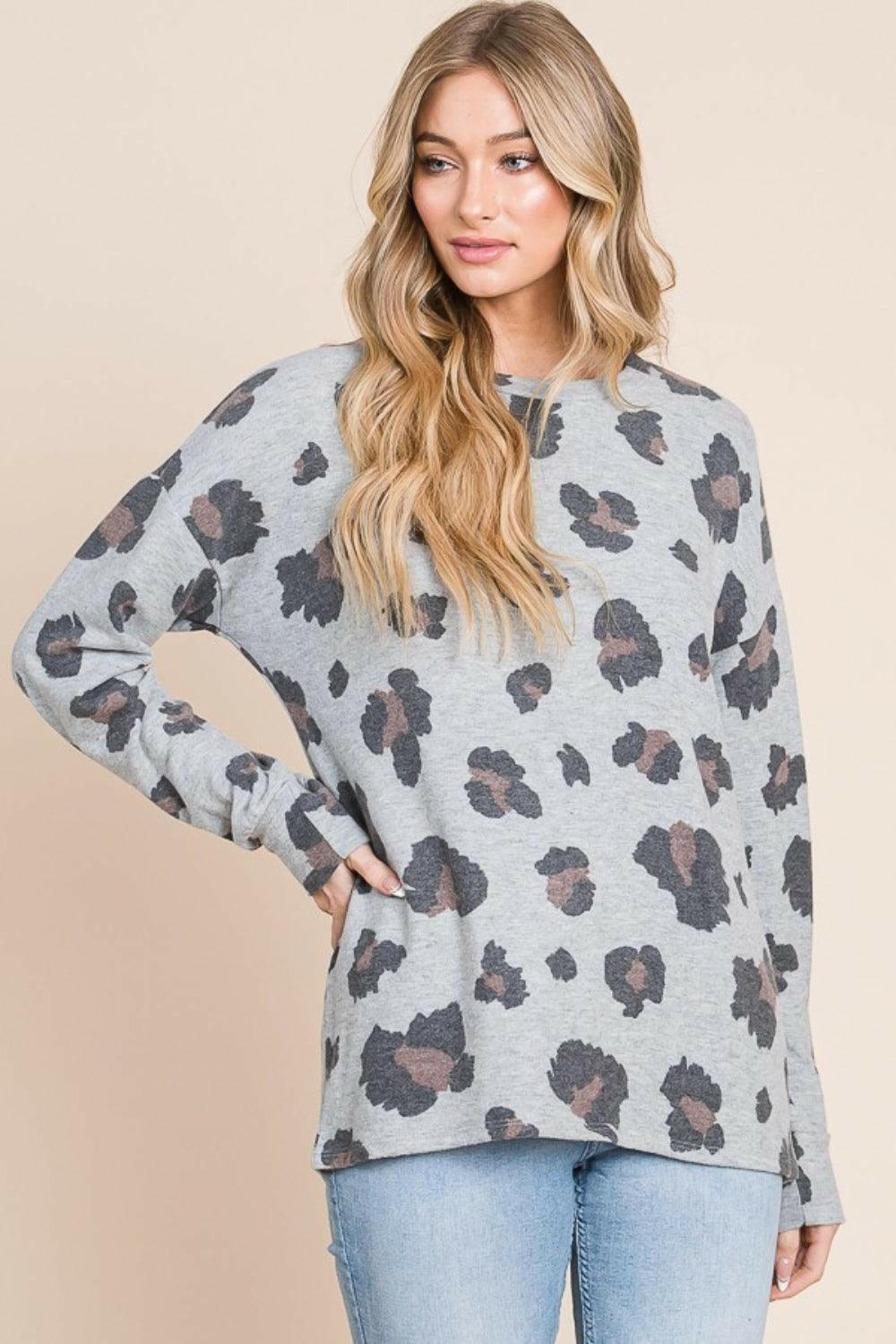 BOMBOM Leopard Drop Shoulder T-Shirt - Divasha