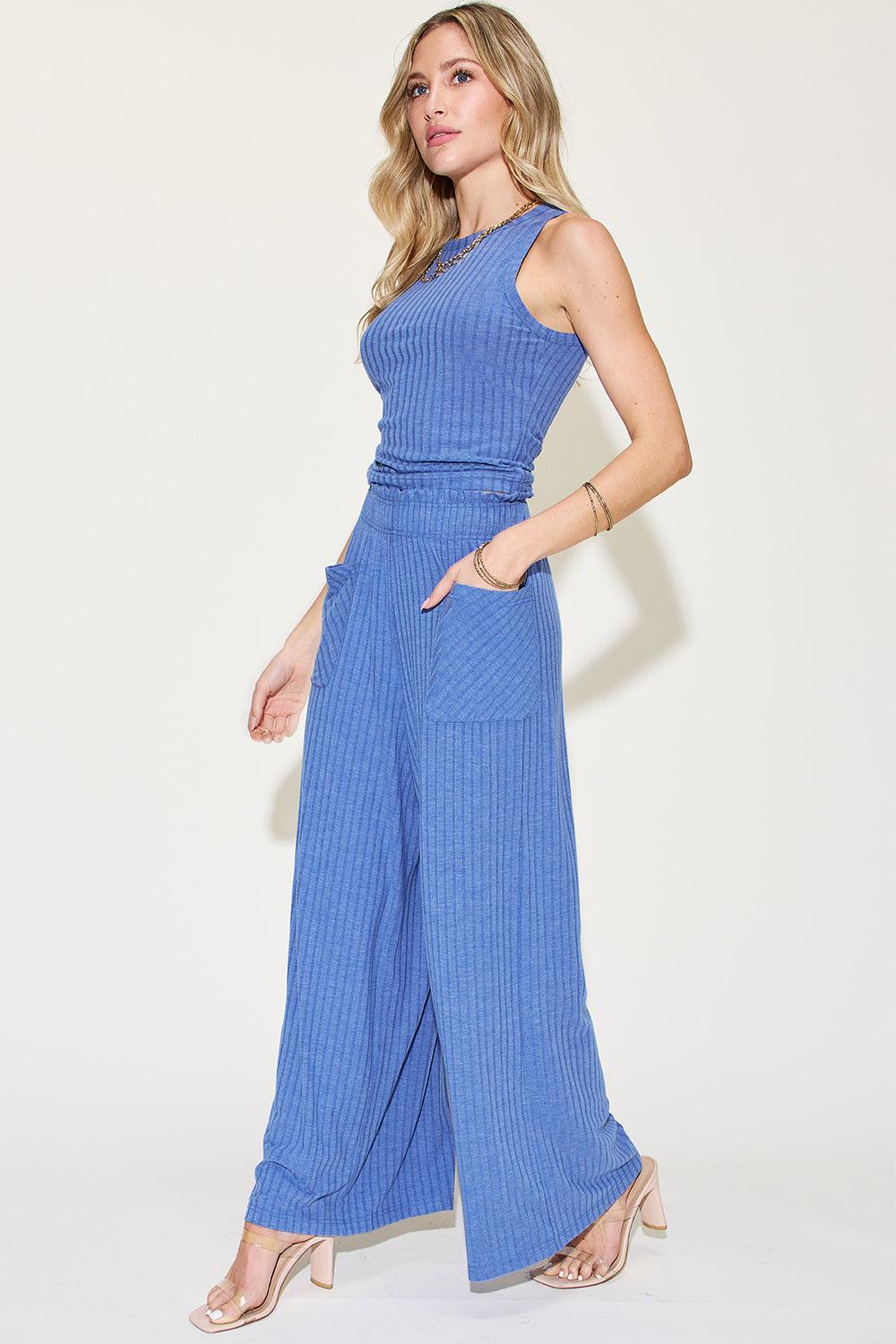 Basic Bae Full Size Ribbed Tank and Wide Leg Pants Set - Divasha