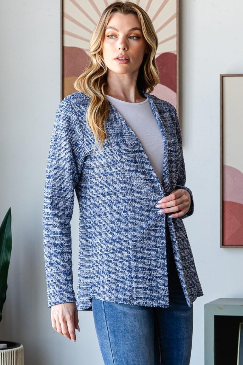 Heimish Full Size Houndstooth Tweed Open Front Blazer - Divasha