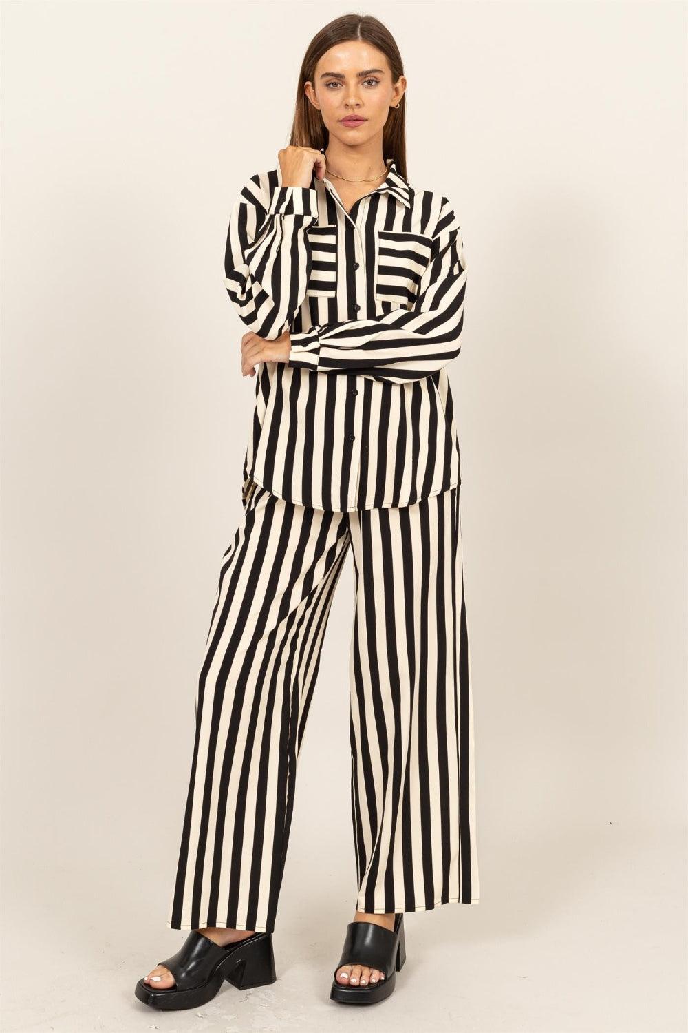 HYFVE Striped Button Up Shirt and Pants Set - Divasha