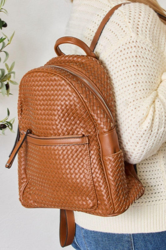 SHOMICO PU Leather Woven Backpack - Divasha