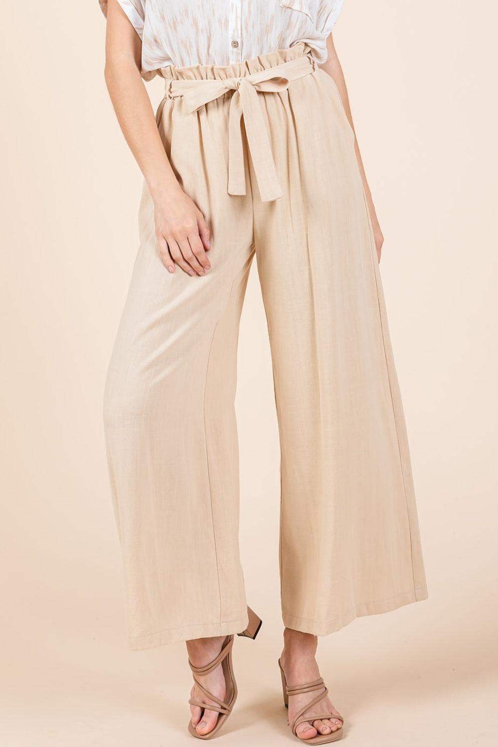 Mittoshop High Waist Tie Front Wide Leg Pants - Divasha