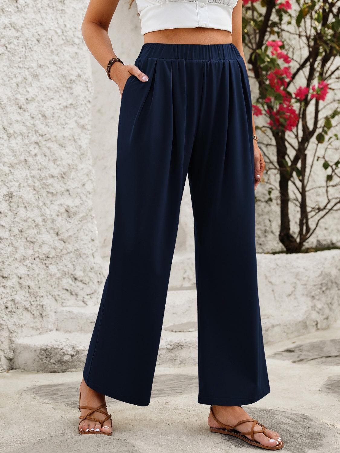 Elastic Waist Wide Leg Pants - Divasha