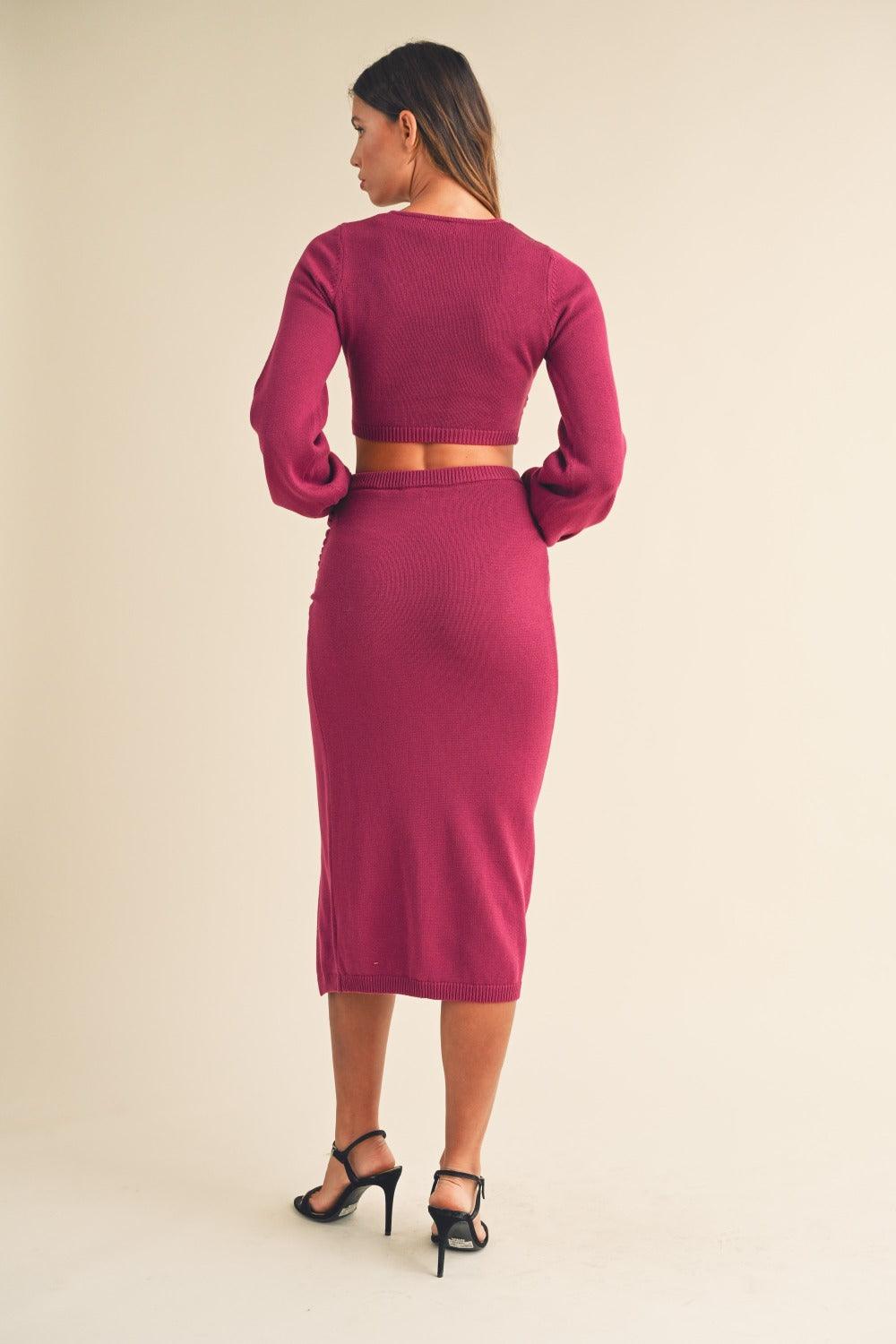 MABLE Front Twisted Knit Top and Midi Skirt Set - Divasha