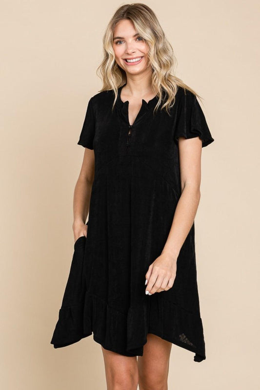 Culture Code Full Size Short Sleeve Ruffled Asymmetric Hem Dress - Divasha