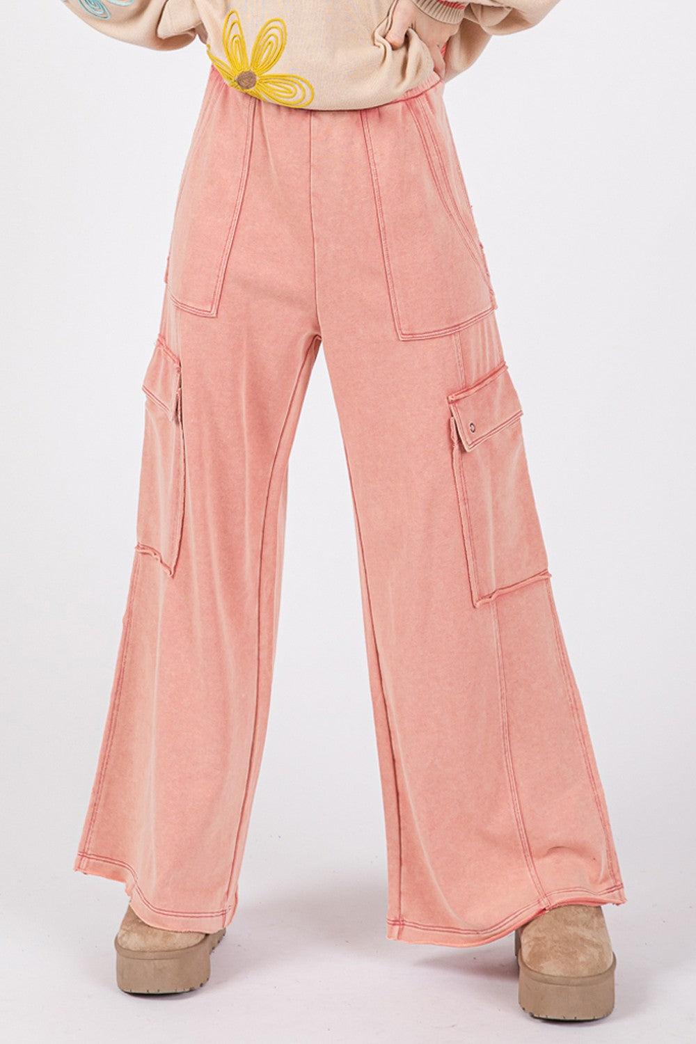 SAGE + FIG Knit Terry Mineral Wash Wide Leg Pants - Divasha