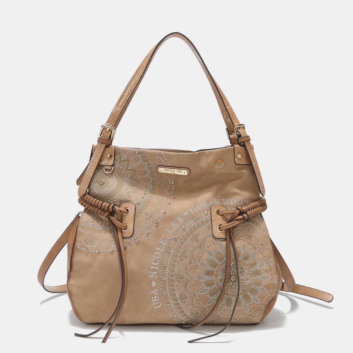 Nicole Lee USA Side Braided Tassel Inlaid Rhinestone Embroidery Hobo Bag - Divasha