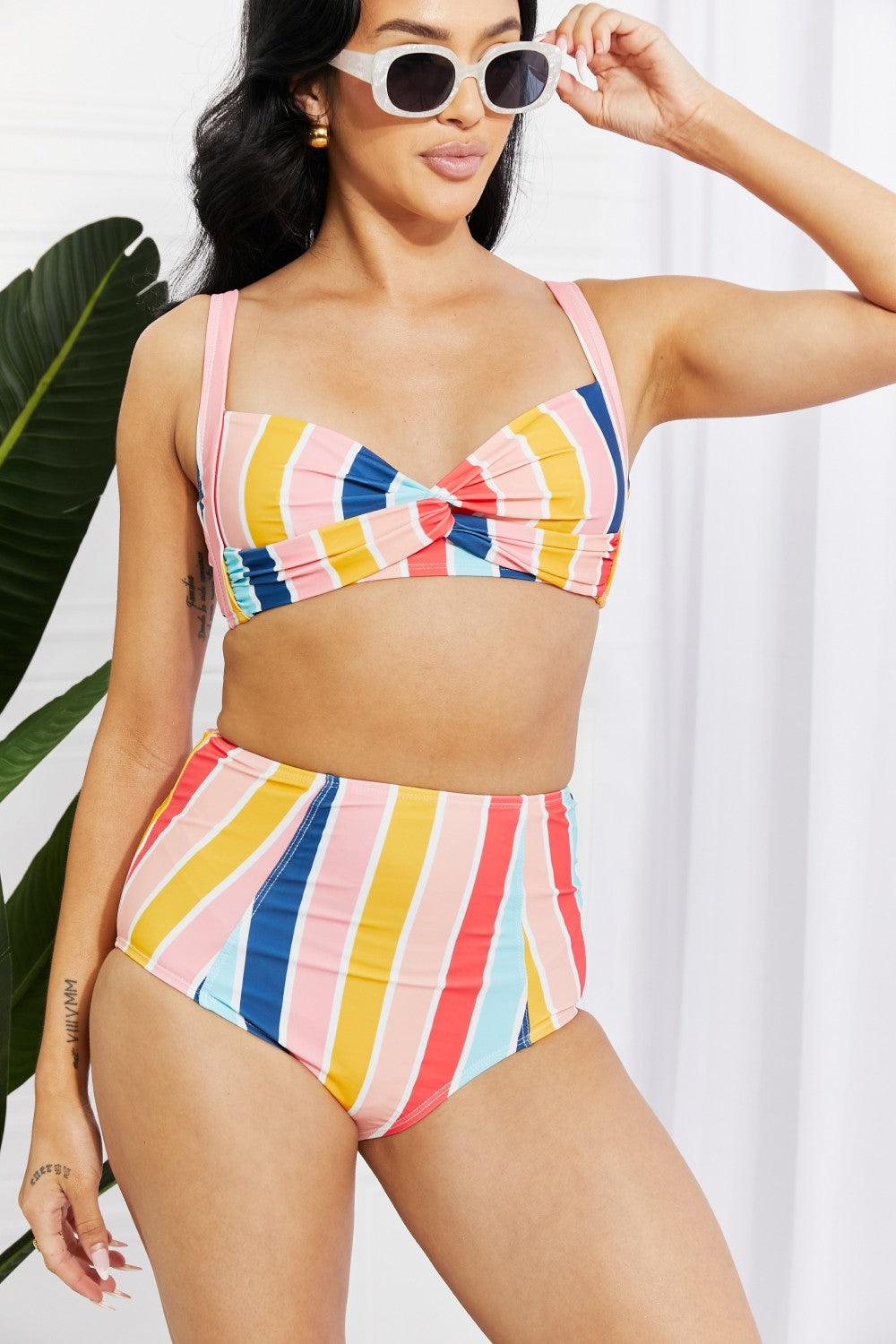 Marina West Swim Take A Dip Twist High-Rise Bikini in Stripe - Divasha