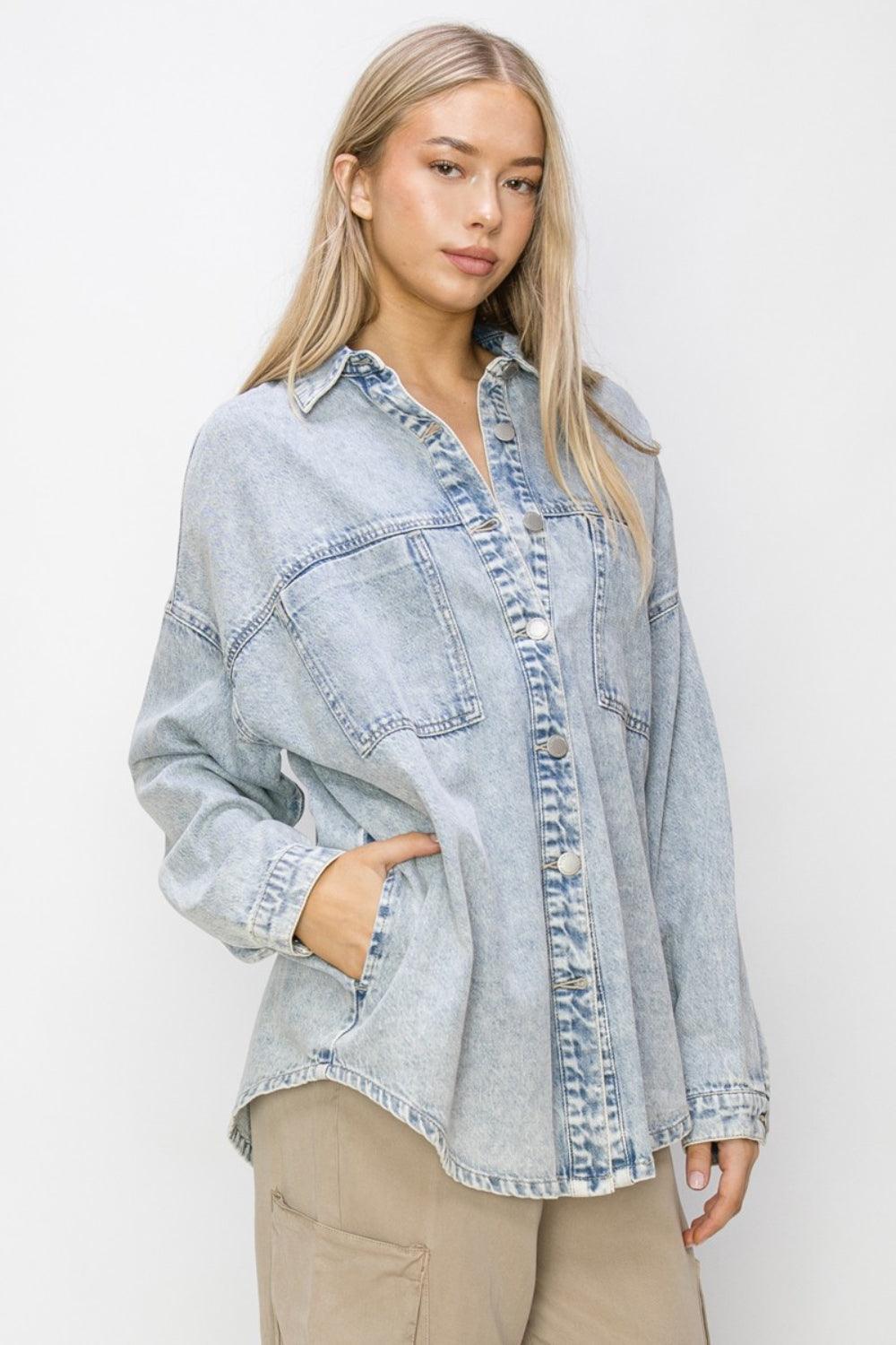 RISEN Button Up Long Sleeve Shacket - Divasha