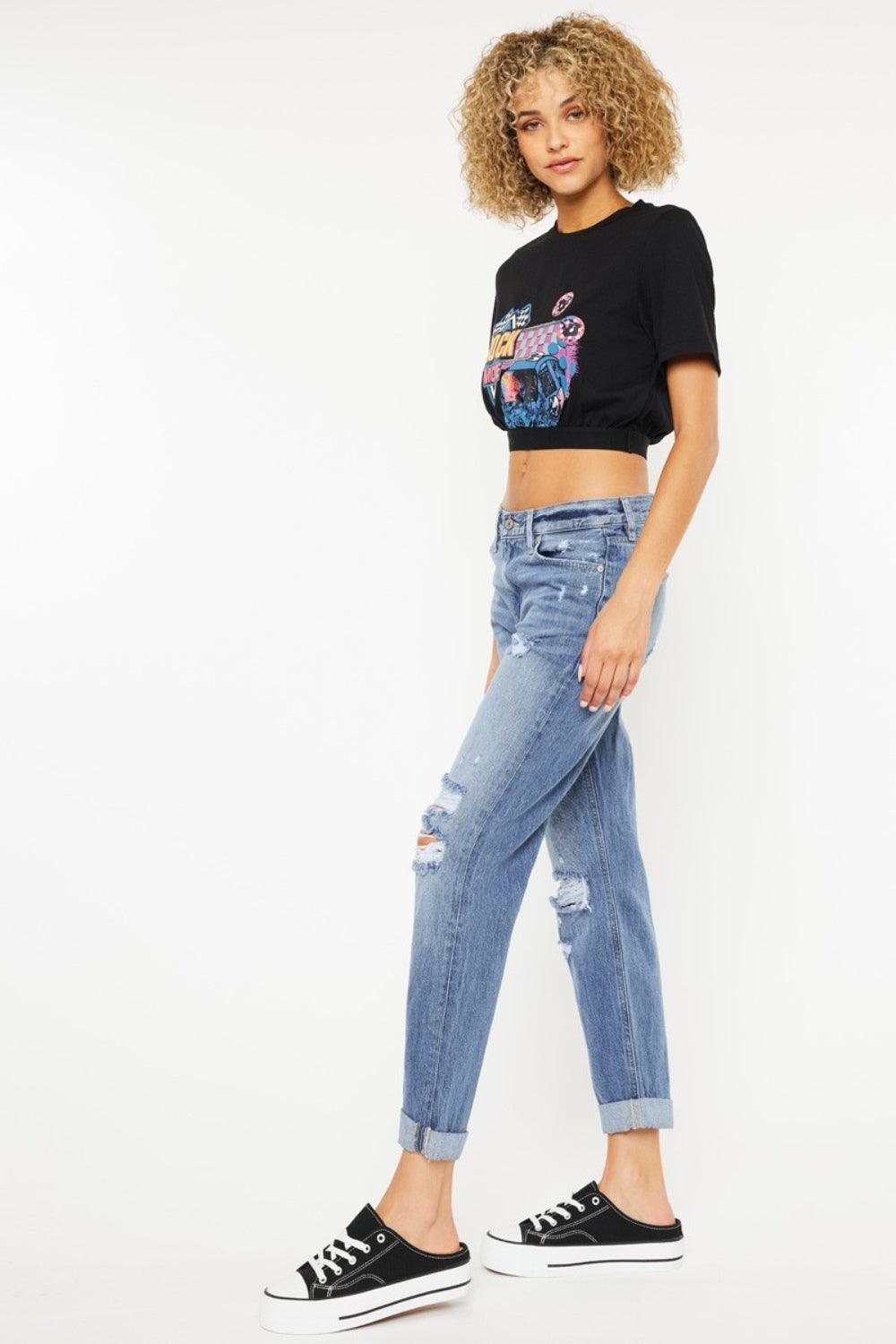 Kancan Mid Rise Distressed Straight Jeans - Divasha