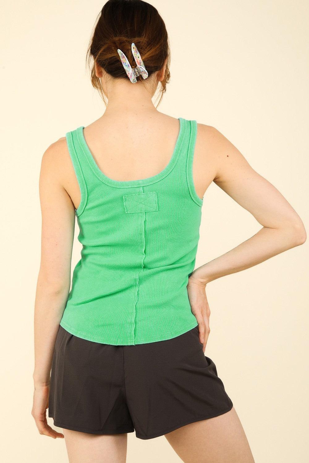 VERY J Washed Ribbed Tank with Placket Detail - Divasha