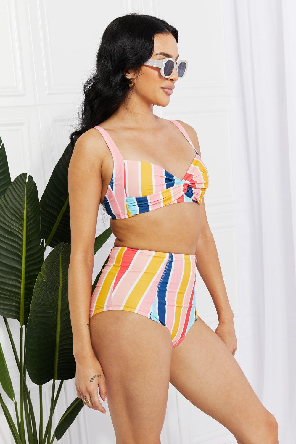 Marina West Swim Take A Dip Twist High-Rise Bikini in Stripe - Divasha