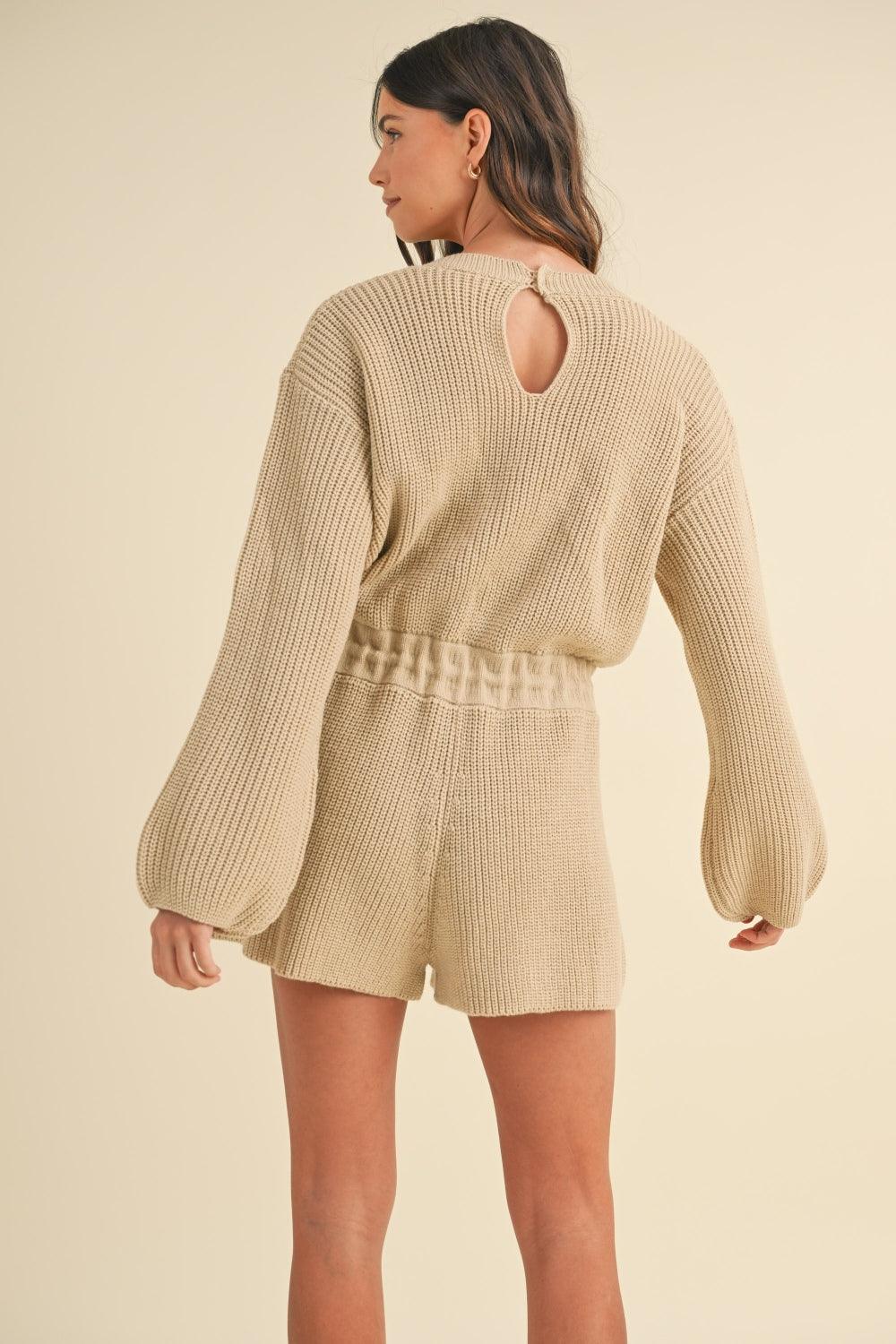 MABLE Round Neck Long Sleeve Sweater Romper - Divasha