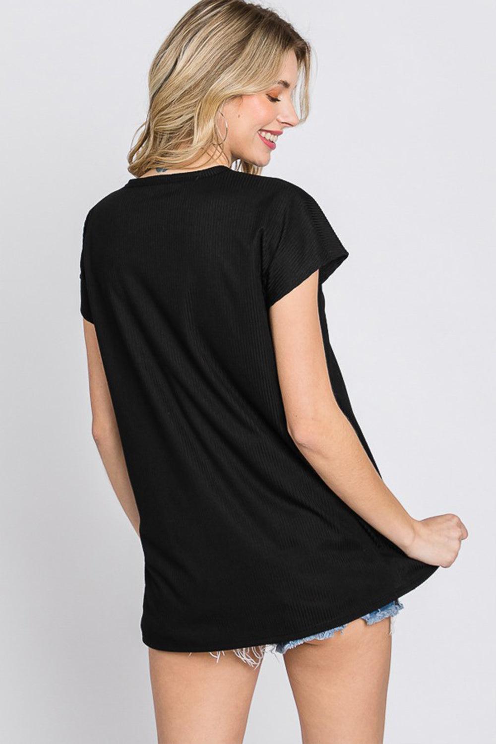 Heimish Full Size Front Button V-Neck Short Sleeve T-Shirt - Divasha