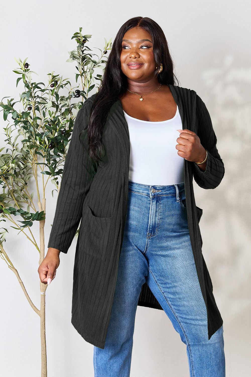 Basic Bae Full Size Hooded Sweater Cardigan - Divasha