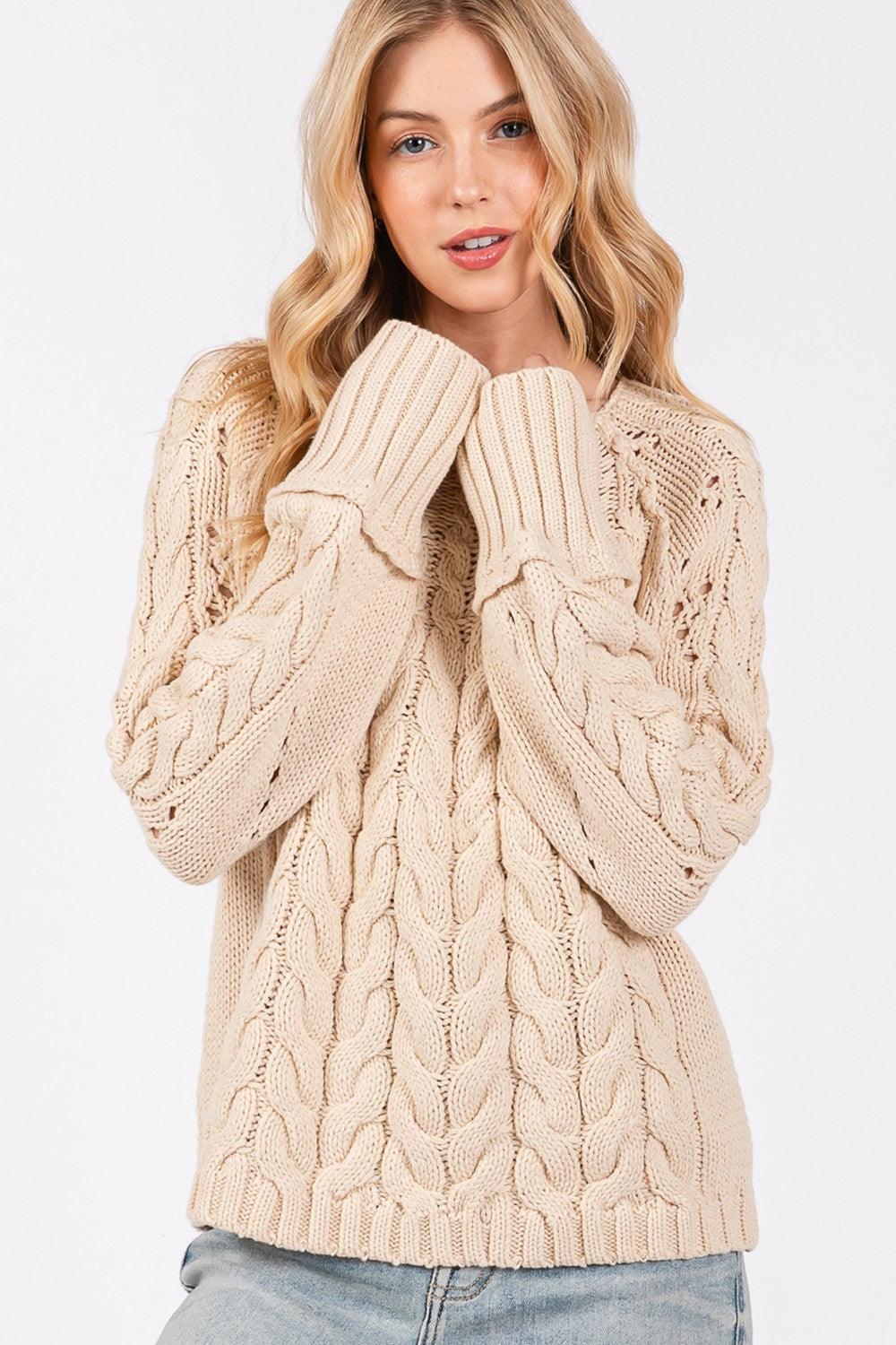 SAGE + FIG Cable-Knit Long Sleeve Sweater - Divasha