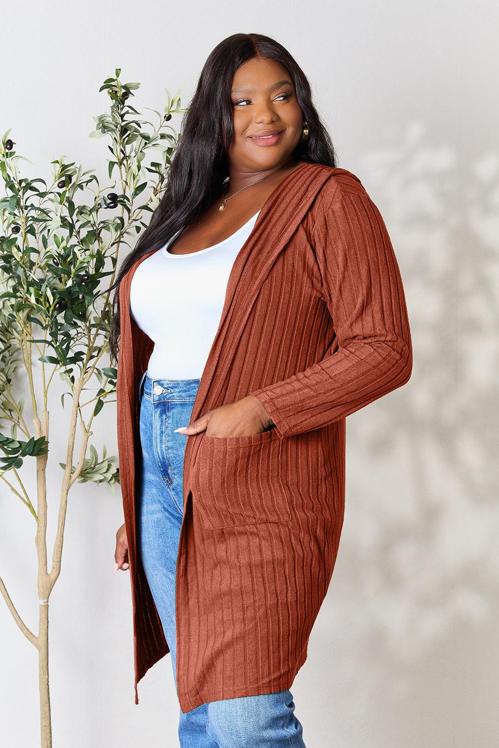 Basic Bae Full Size Hooded Sweater Cardigan - Divasha