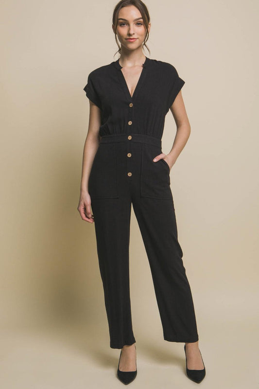 Love Tree Button Up Front Pocket Jumpsuit - Divasha