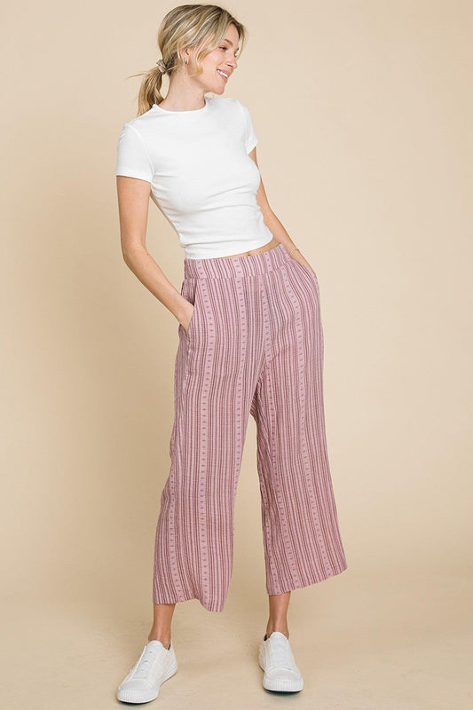 Cotton Bleu by Nu Lab Striped Elastic Waist Wide Leg Pants - Divasha