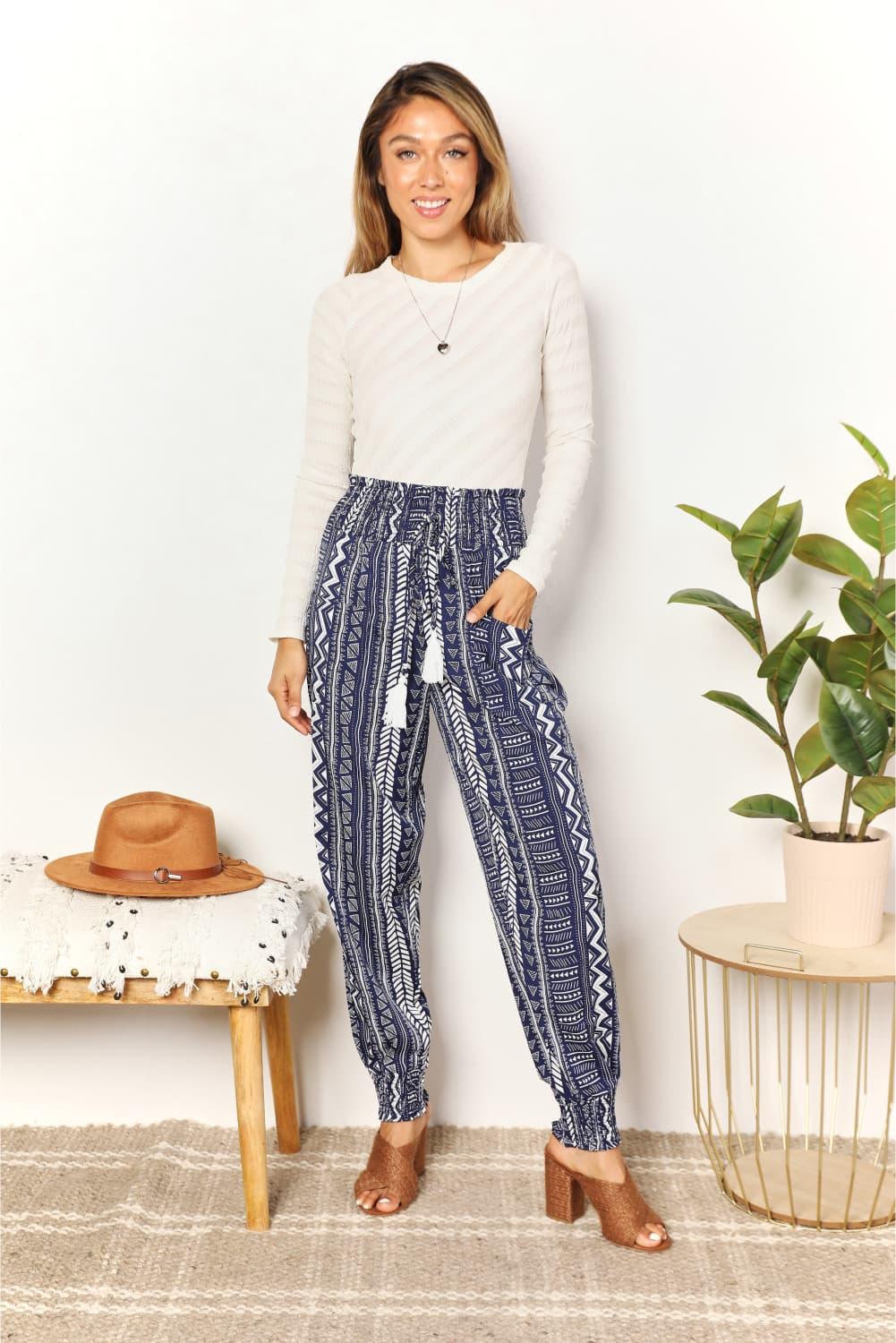 Perfee Geometric Print Tassel High-Rise Pants - Divasha