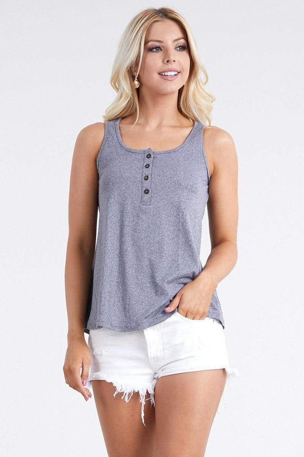 Ninexis Square Neck Half Button Tank - Divasha