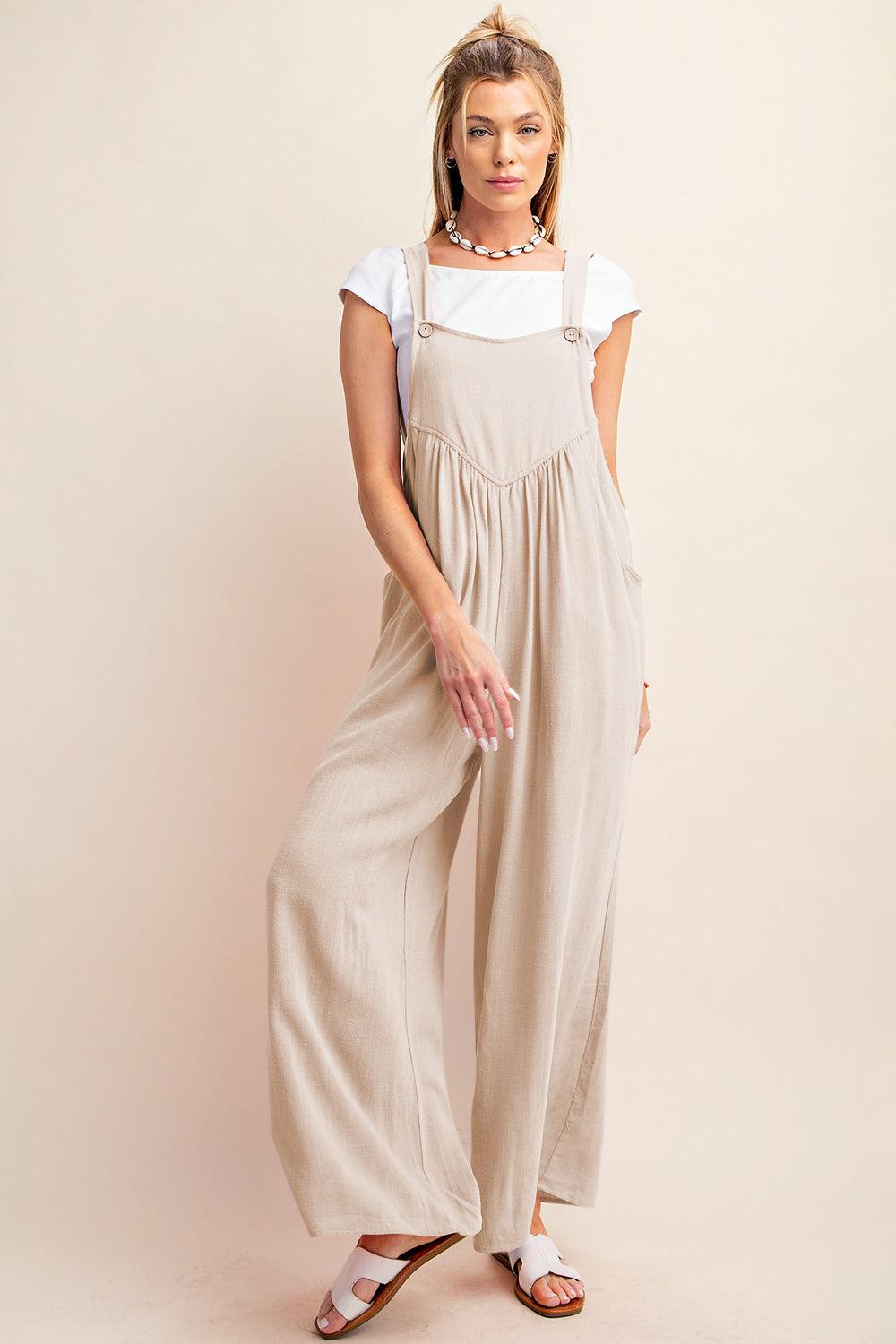 Kori America Sleeveless Ruched Wide Leg Overalls - Divasha