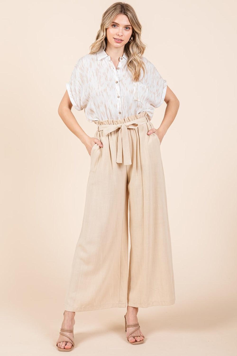 Mittoshop High Waist Tie Front Wide Leg Pants - Divasha