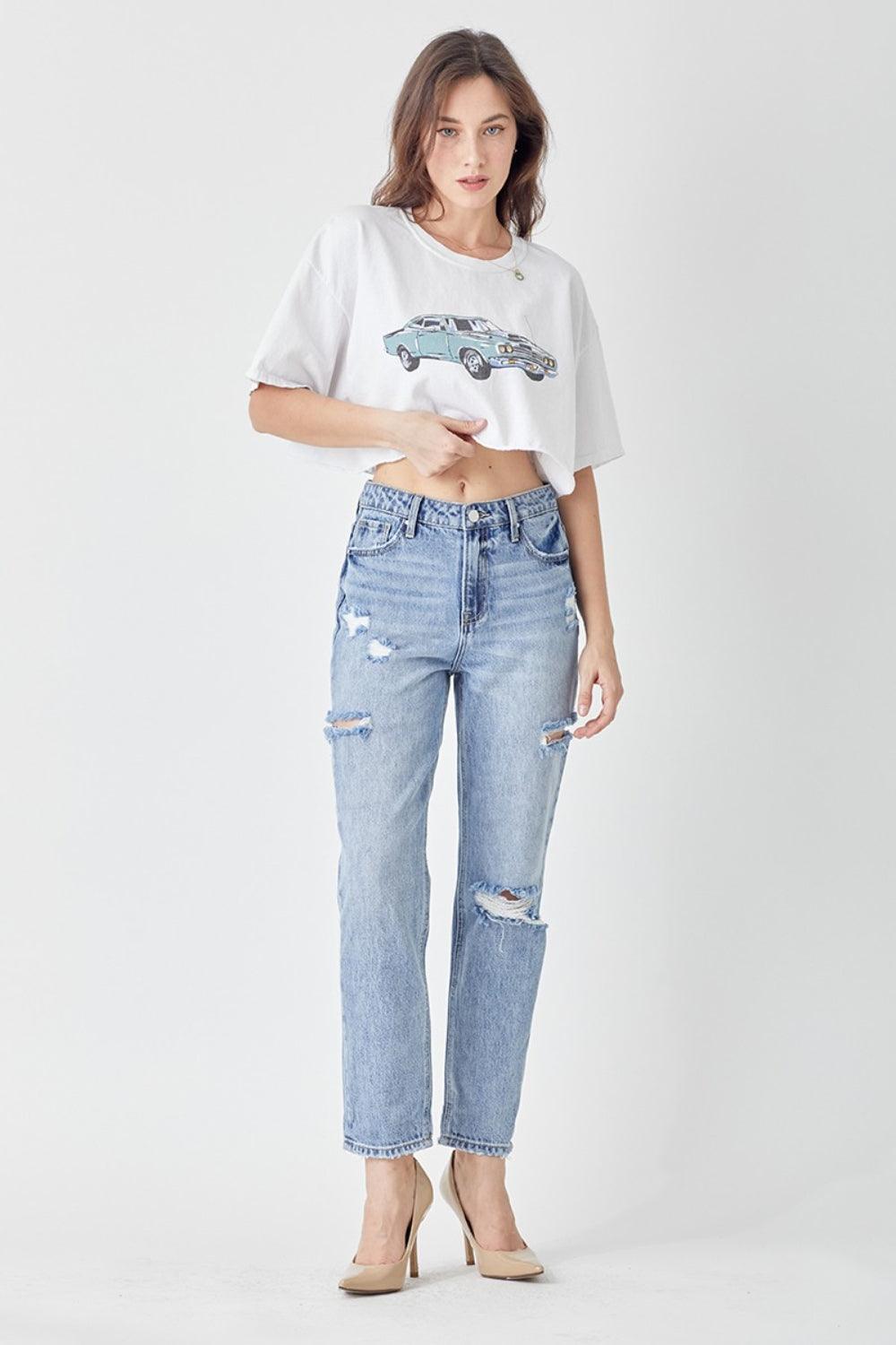 RISEN Distressed Slim Cropped Jeans - Divasha