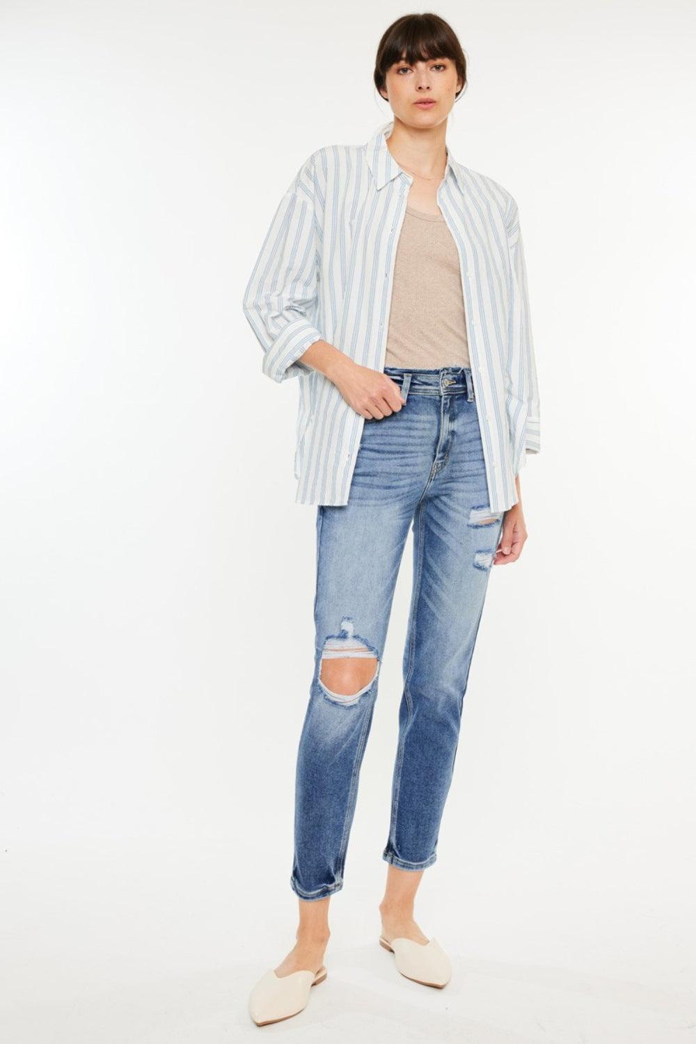 Kancan High Rise Distressed Mom Jeans - Divasha