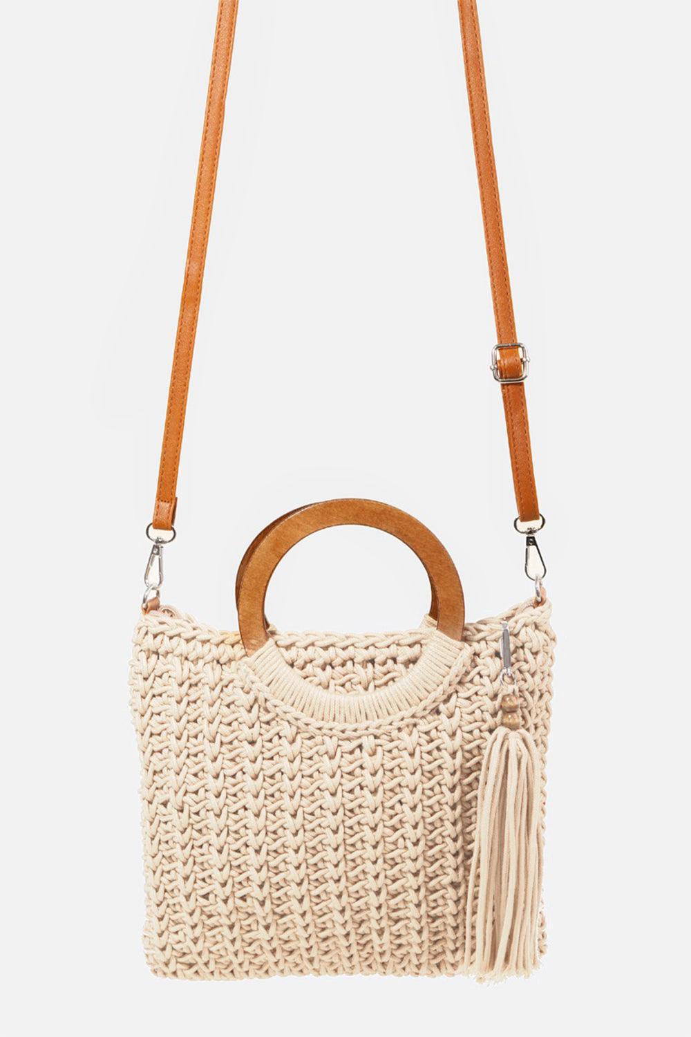 Fame Crochet Knit Convertible Tote Bag with Tassel - Divasha