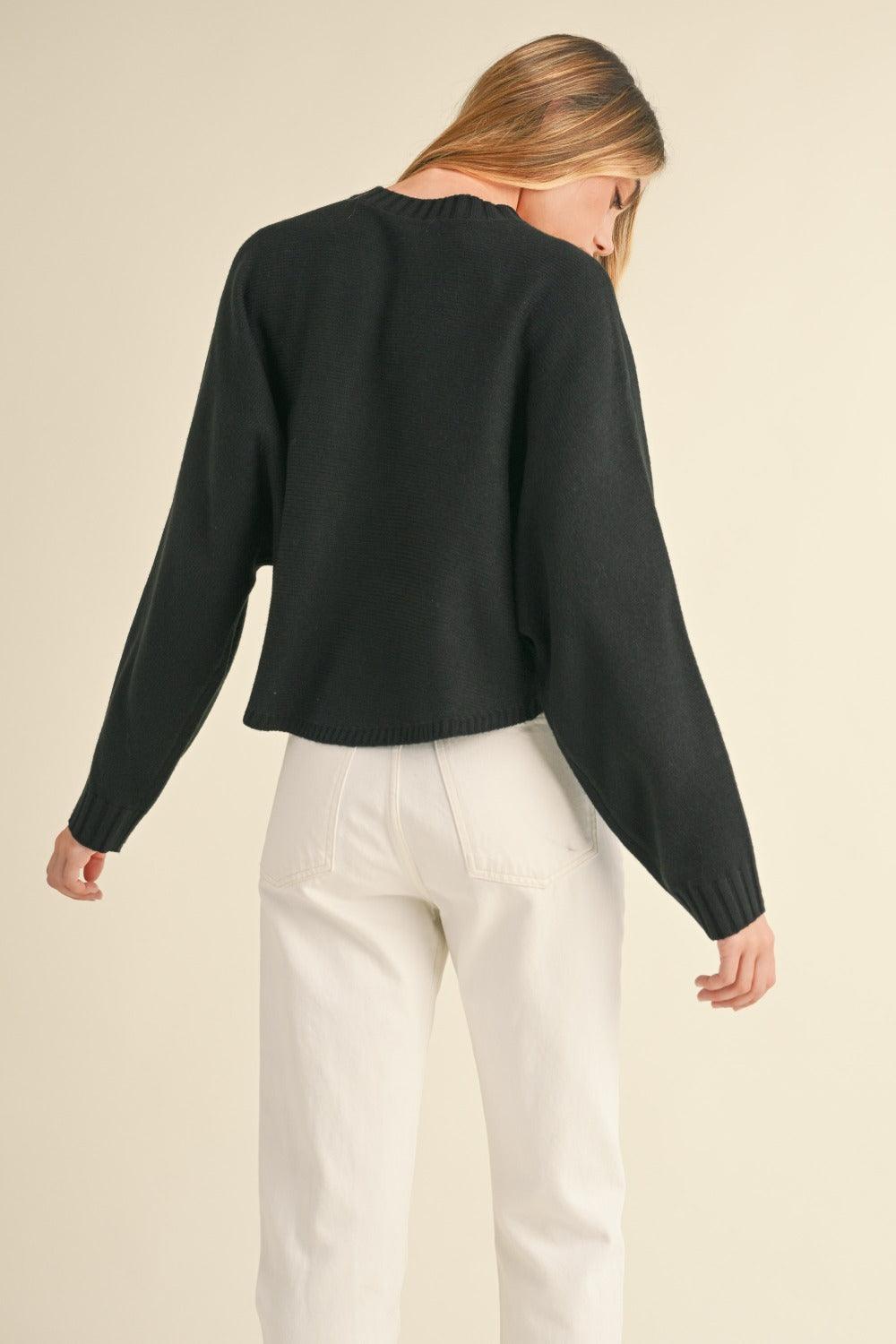 Mable Round Neck Dolman Sleeve Cropped Sweater - Divasha