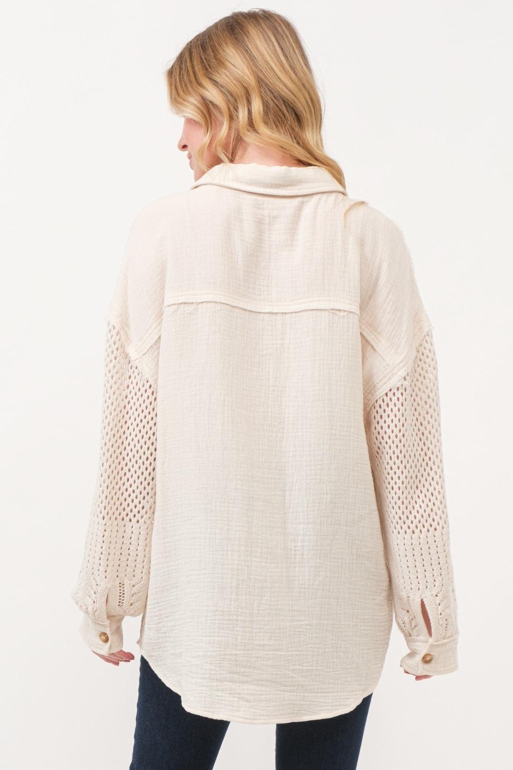 And The Why Texture Button Up Openwork Shirt - Divasha