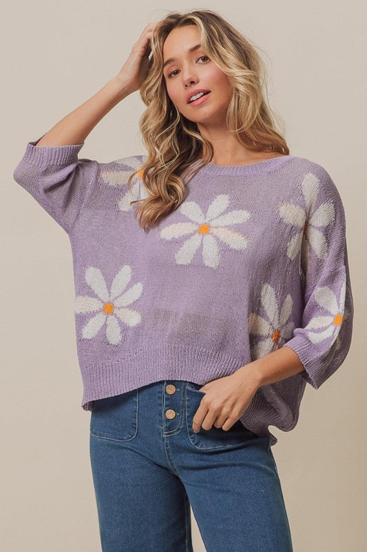 BiBi Floral Pattern Slit Sweater - Divasha