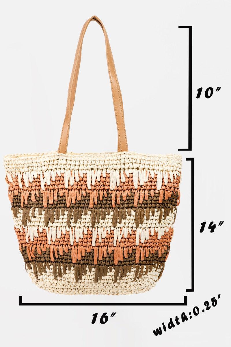 Fame Straw Braided Striped Tote Bag - Divasha