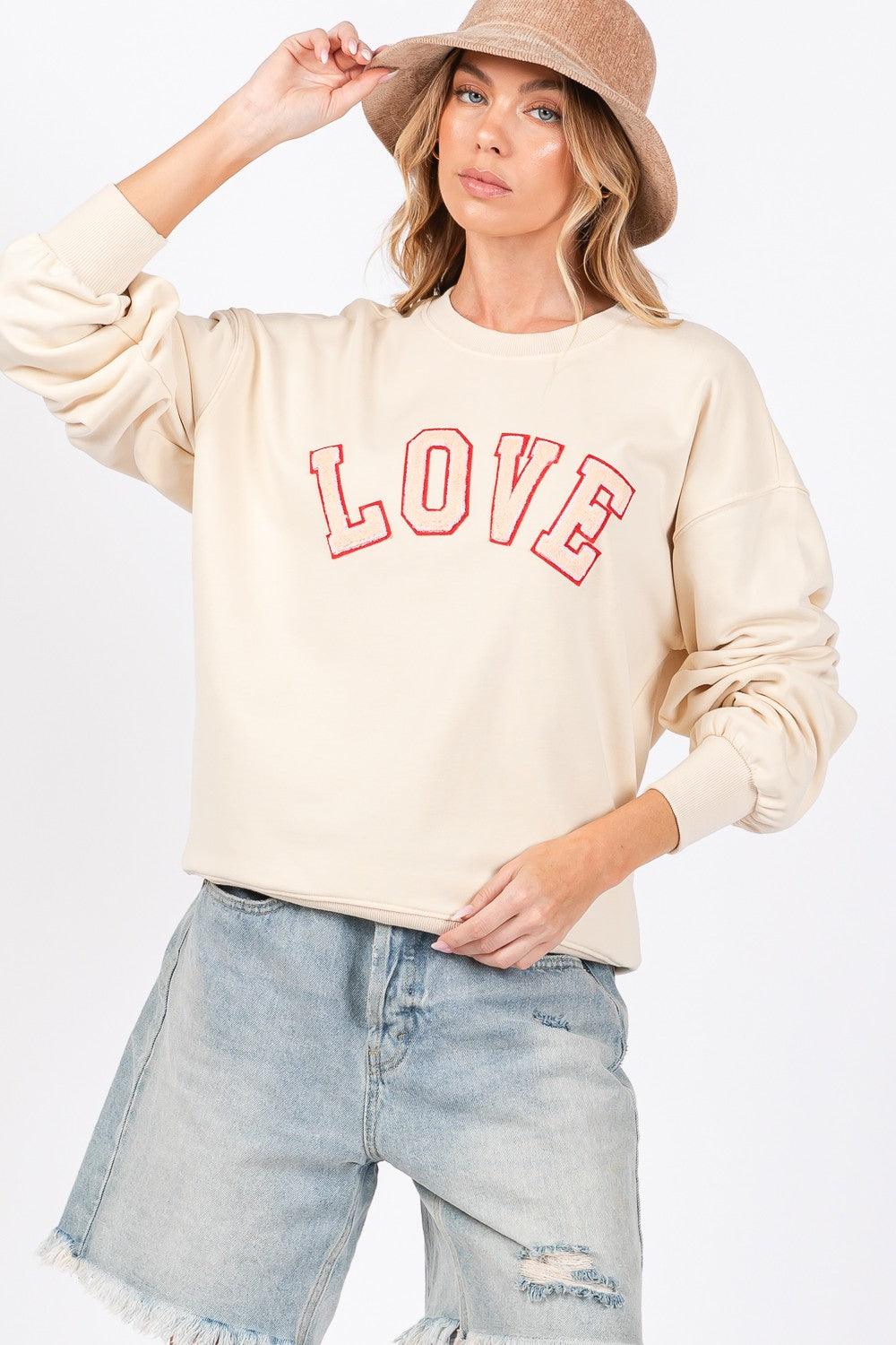 SAGE + FIG LOVE Path Applique Drop Shoulder Sweatshirt - Divasha