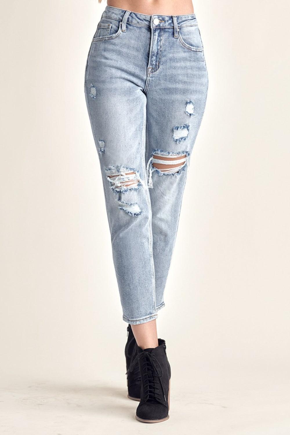 RISEN Distressed Slim Cropped Jeans - Divasha