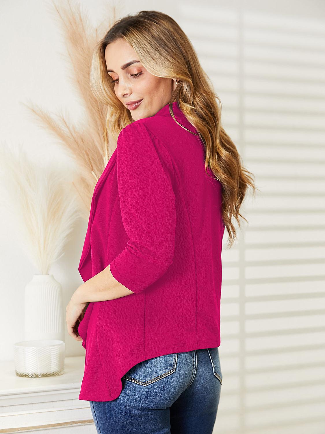 Ninexis Open Front 3/4 Sleeve Full Size Cardigan - Divasha