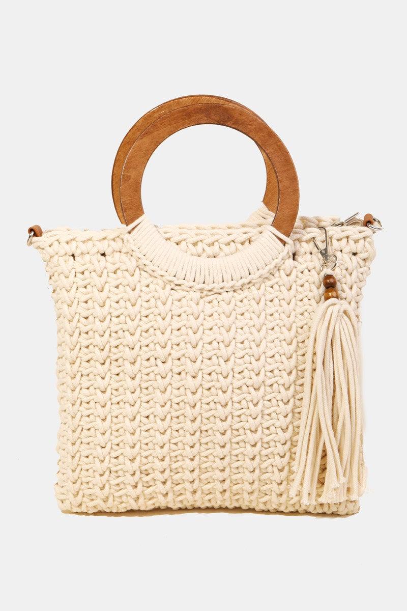 Fame Crochet Knit Convertible Tote Bag with Tassel - Divasha