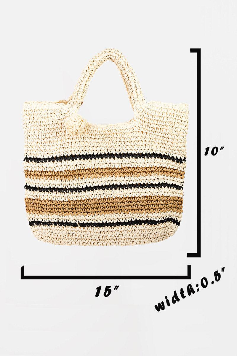 Fame Striped Straw Braided Tote Bag - Divasha