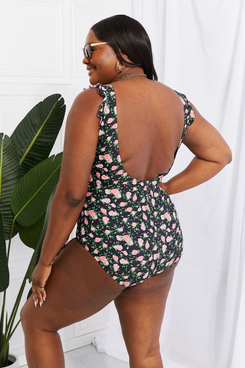 Marina West Swim Full Size Float On Ruffle Faux Wrap One-Piece in Floral - Divasha