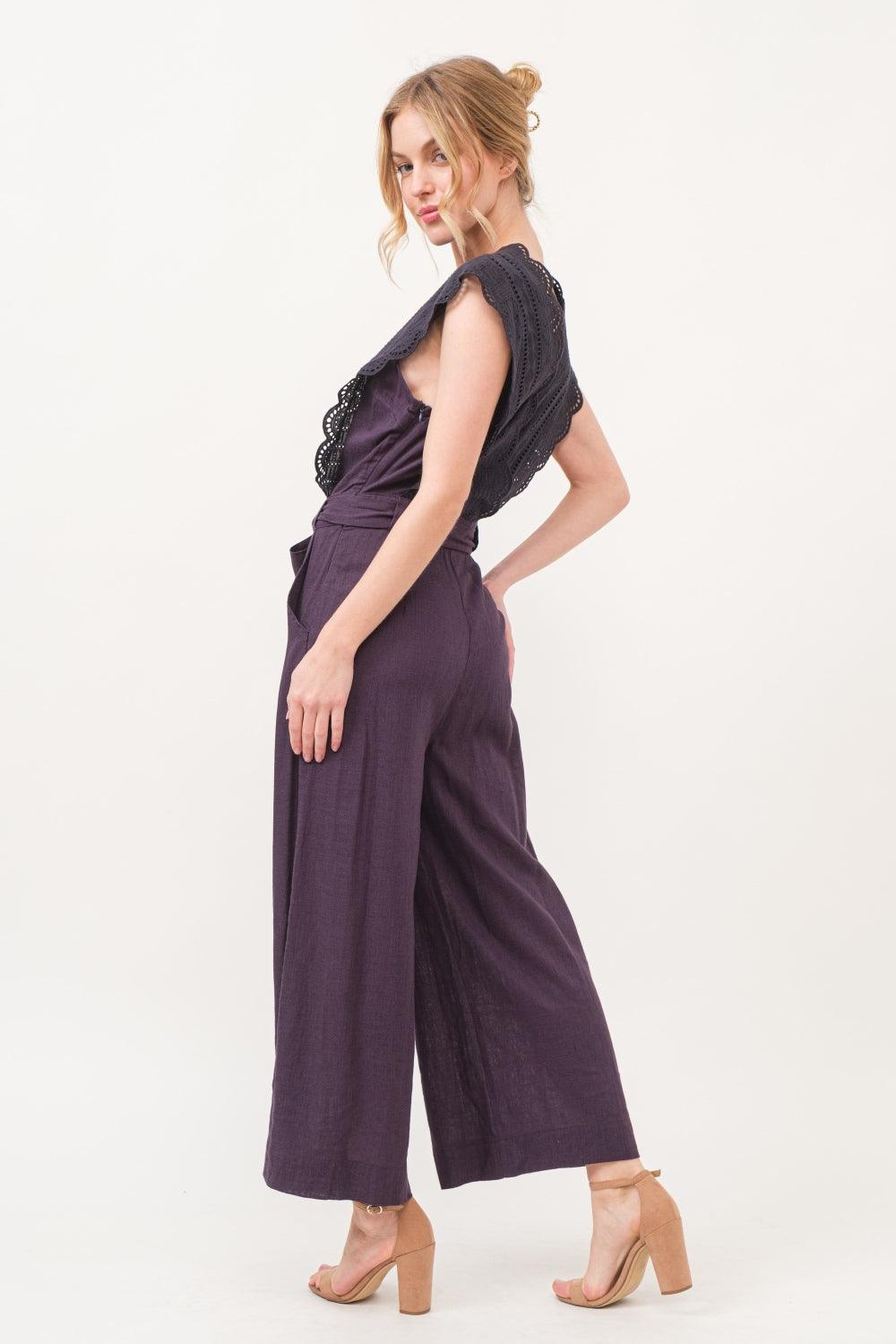 And The Why Laced Surplice Tie Waist Jumpsuit - Divasha