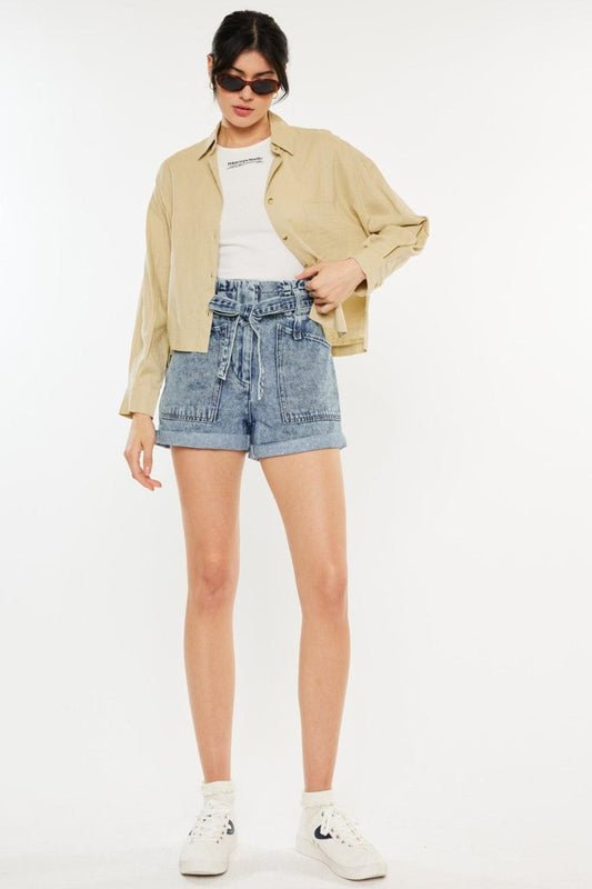 Kancan Ultra High Rise Paperbag Denim Shorts - Divasha