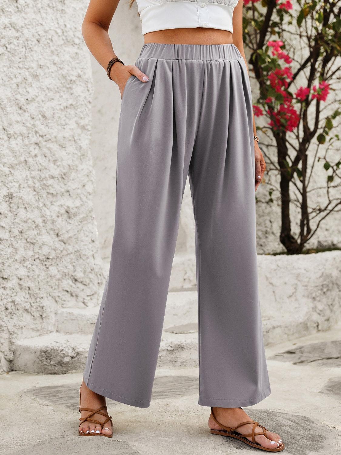 Elastic Waist Wide Leg Pants - Divasha