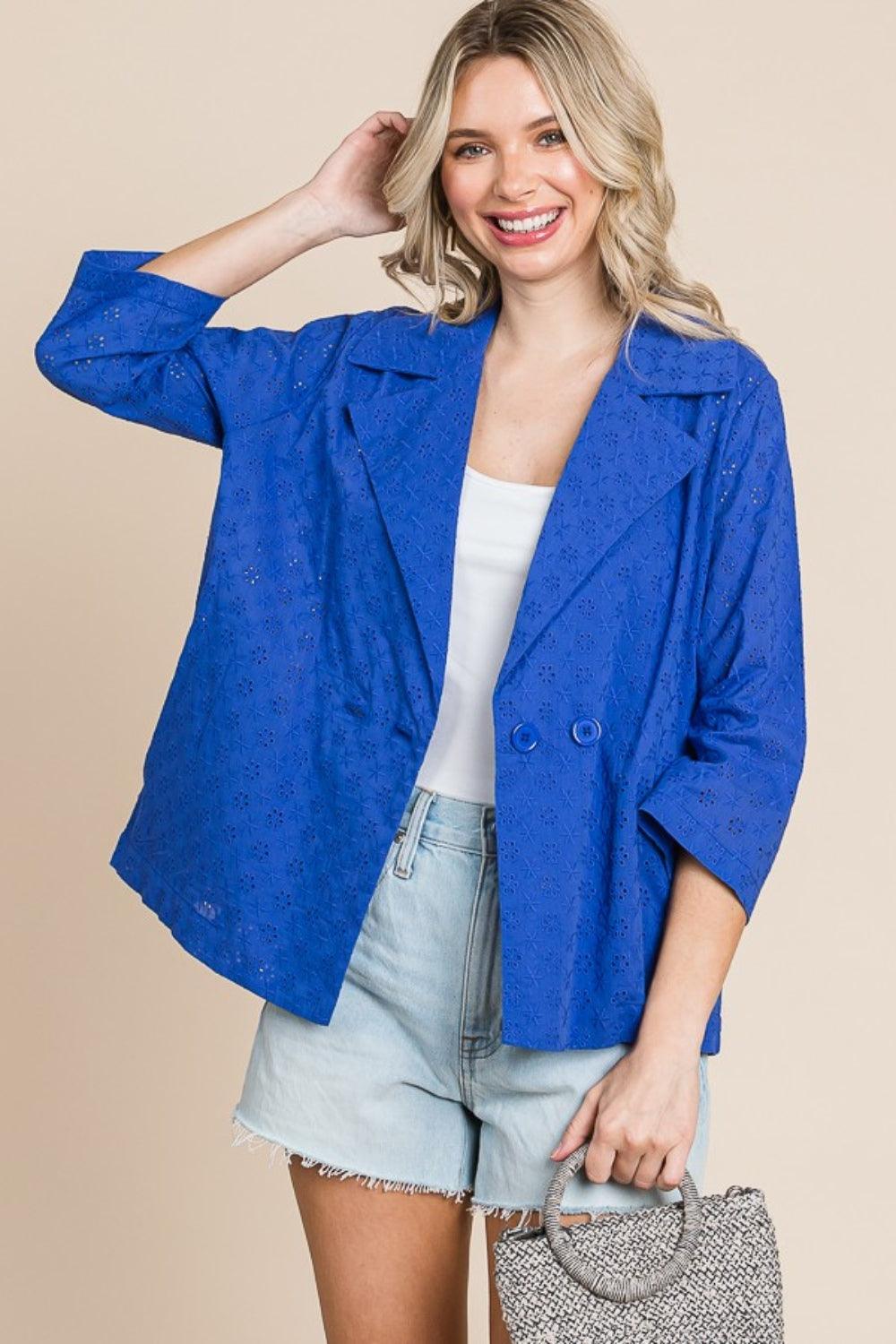 Culture Code Double Breasted Eyelet Jacket with Pockets - Divasha