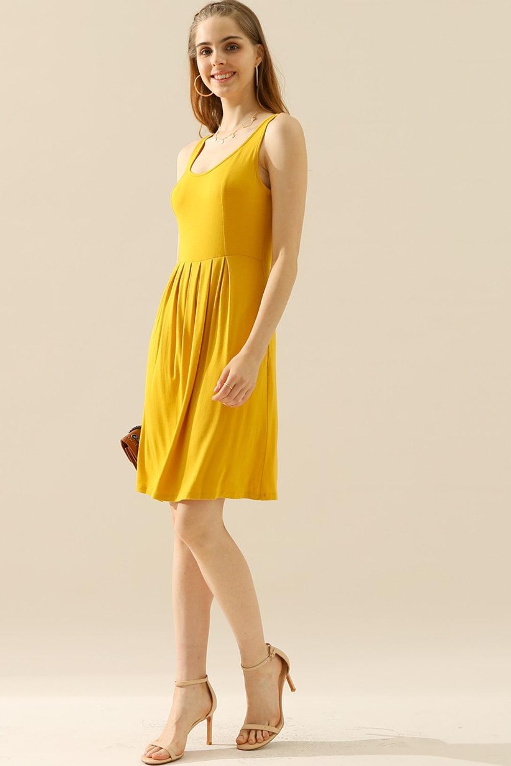 Doublju Full Size Round Neck Ruched Sleeveless Dress with Pockets - Divasha